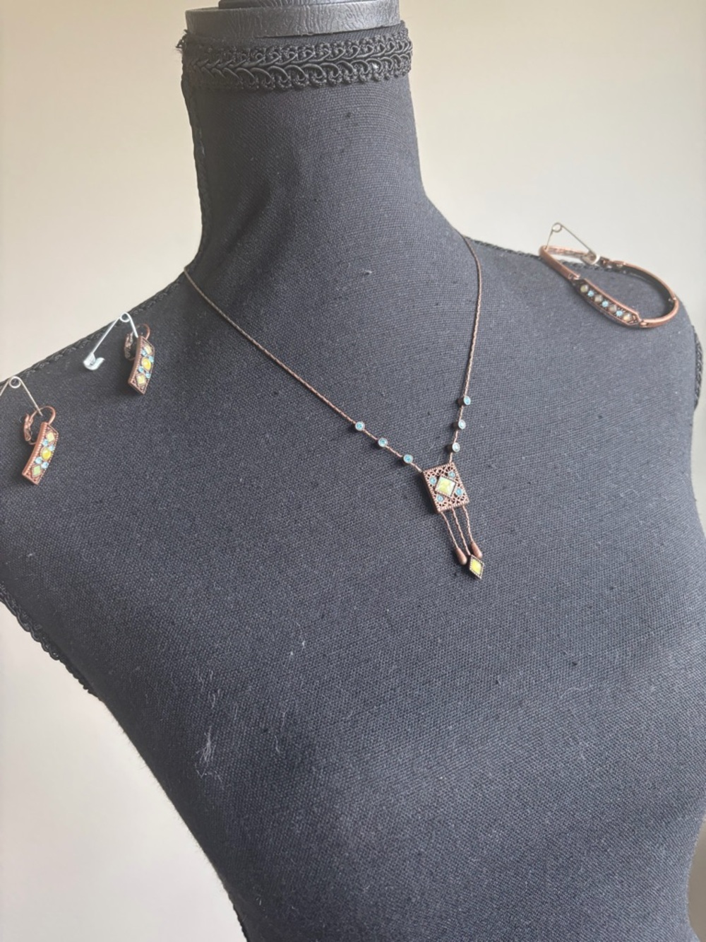 Copper-Tone Pendant Necklace with Turquoise and green Accents